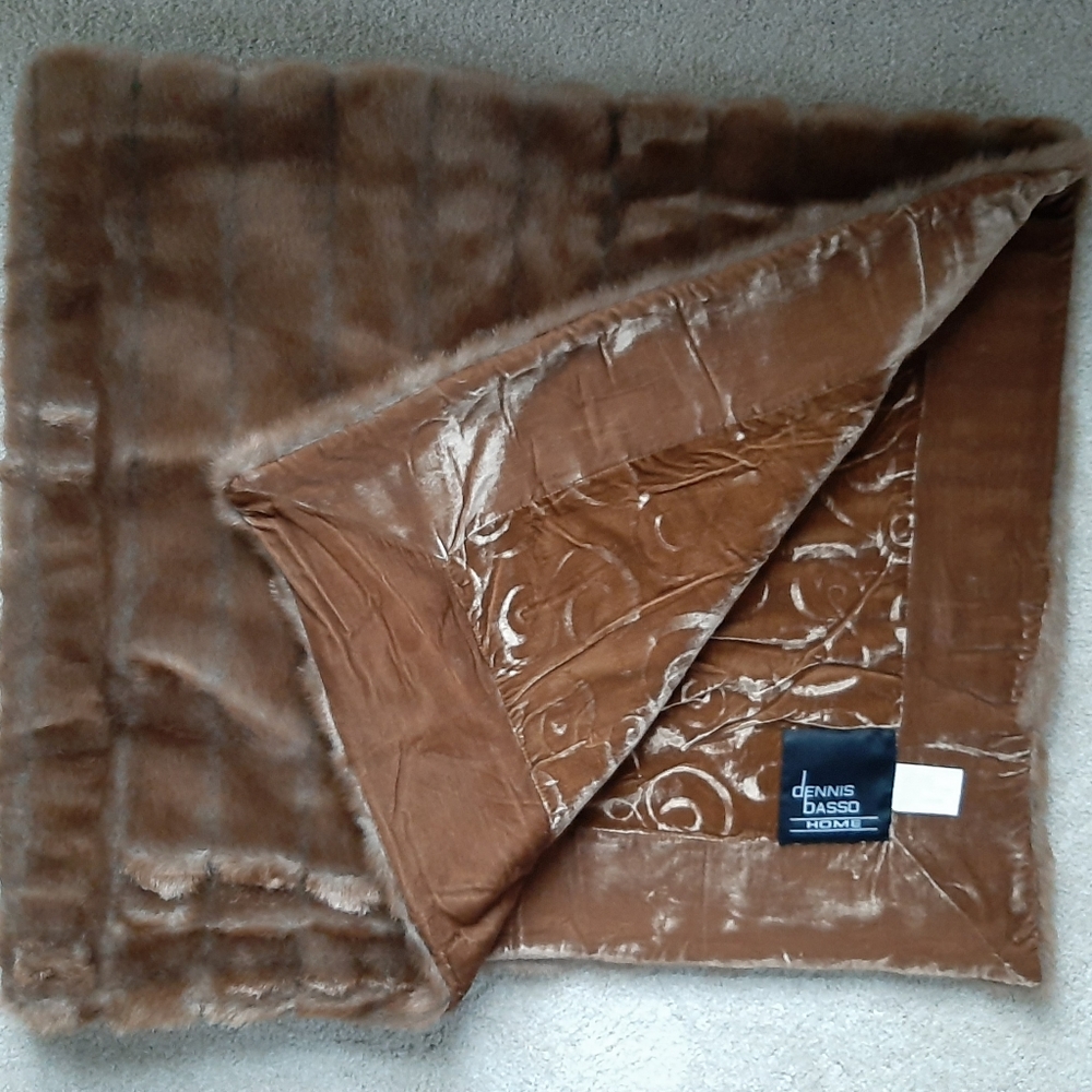 DELETING 6/25 Dennis Basso Caramel Faux Pelted Mink & Velvet 50x60 Throw